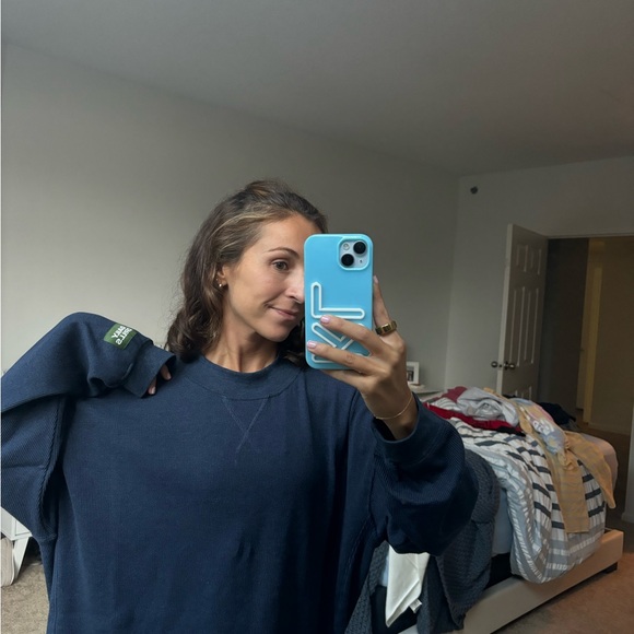 Daily Drills Navy Blue Mockneck Waffle Knit Top - Picture 1 of 2